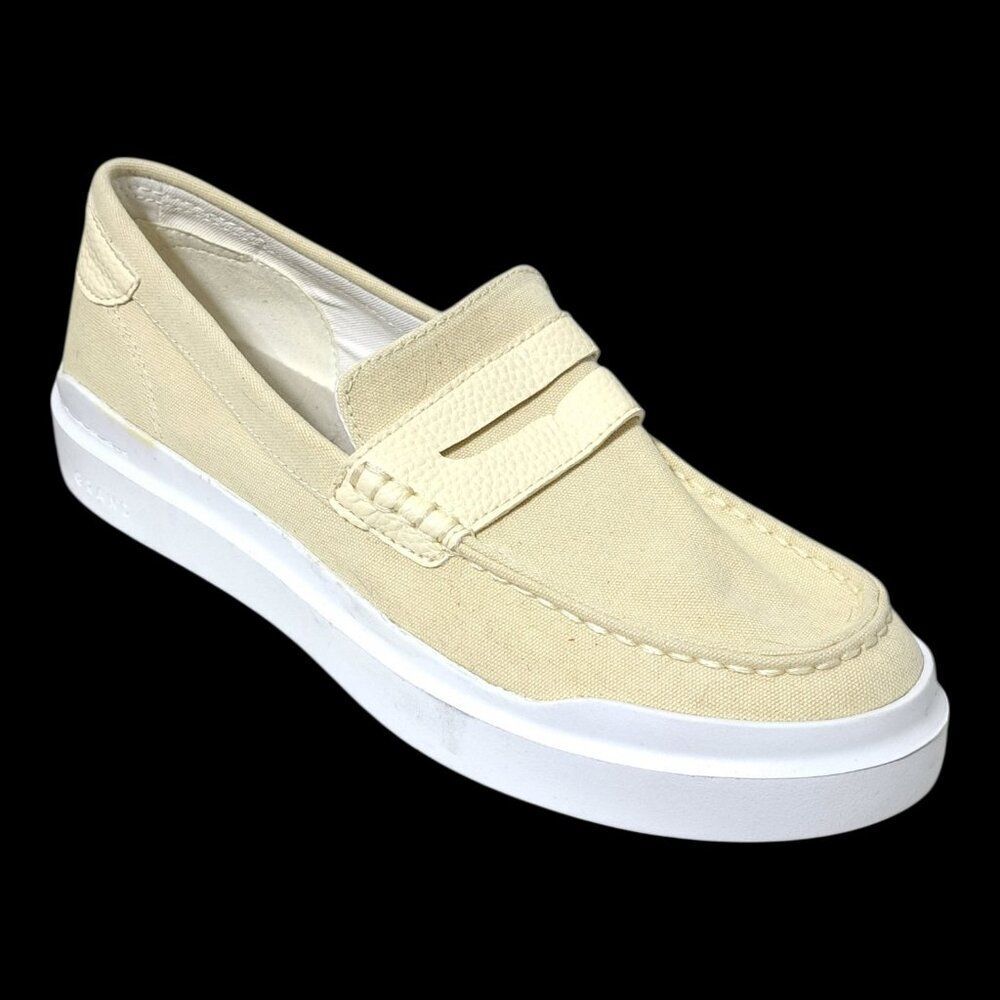 Cole Haan Women's Grand Prø Rally Canvas Penny Loafers Cream Travel Vacation 9B